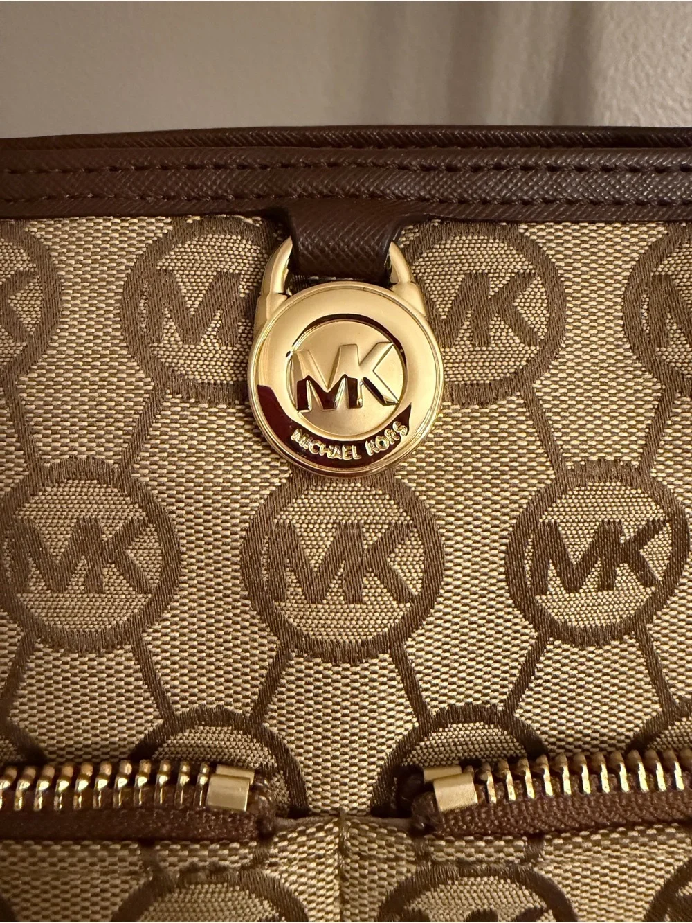 Michael Kors Brown Monogram Logo Canvas Tote Bag with COA
